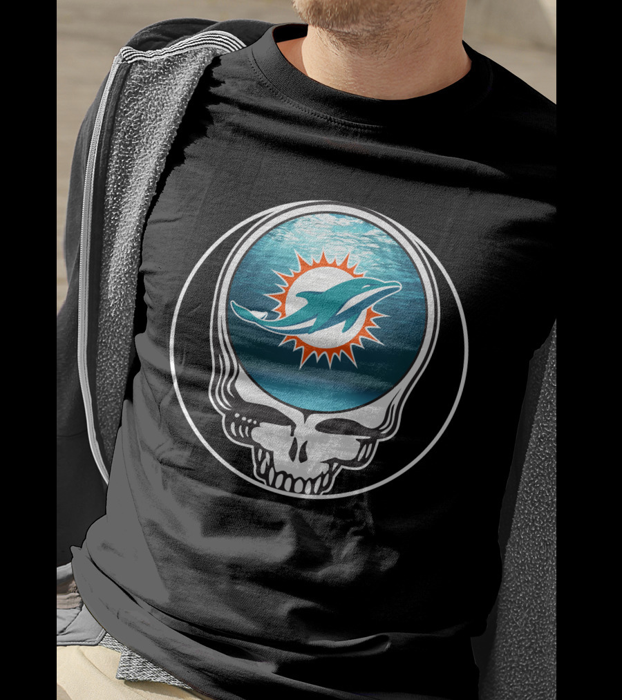 Miami Dolphins Logo Grateful Dead Skull T-Shirt