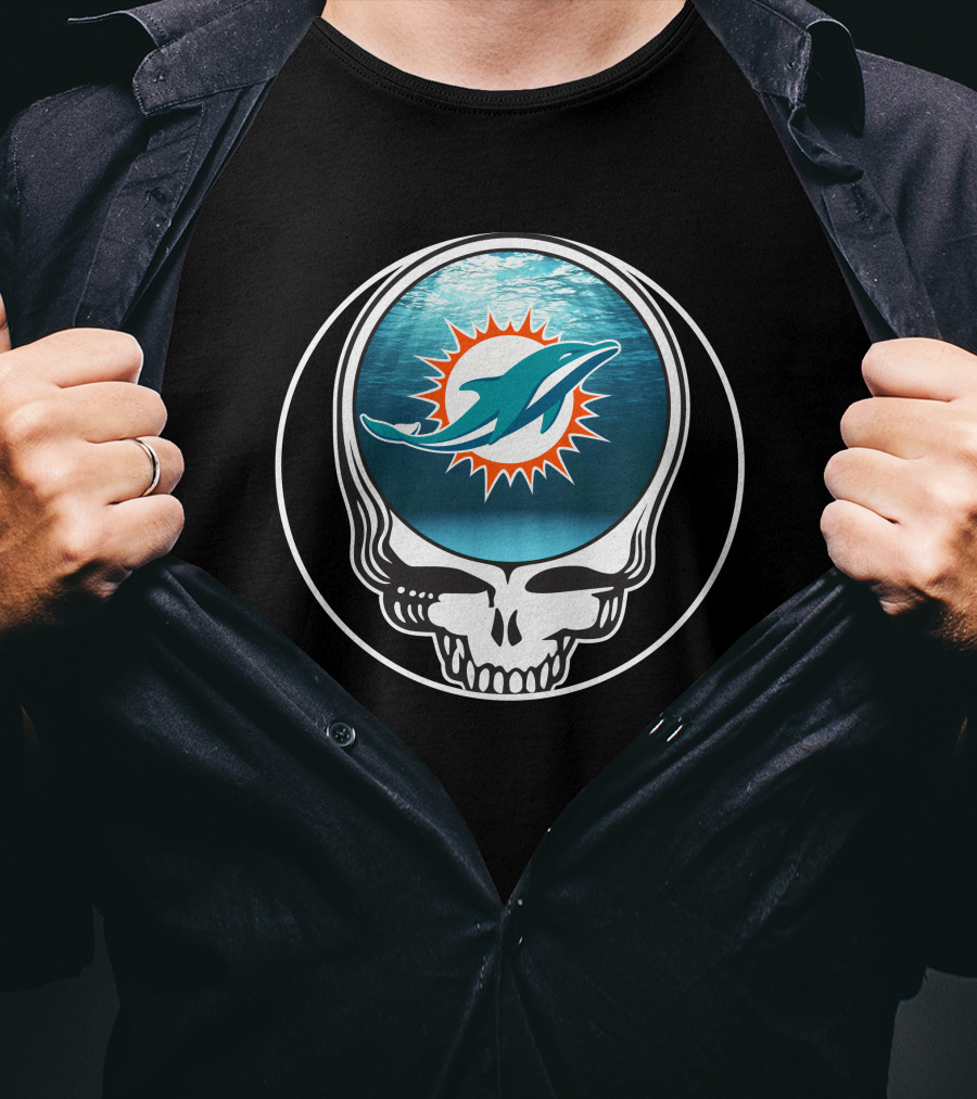 Miami Dolphins Logo Grateful Dead Skull T-Shirt