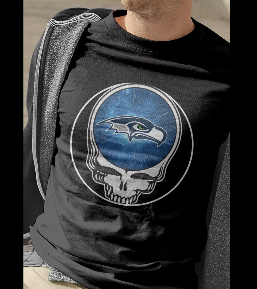 Seattle Seahawks Grateful Dead Styled Skull Emblem T-Shirt