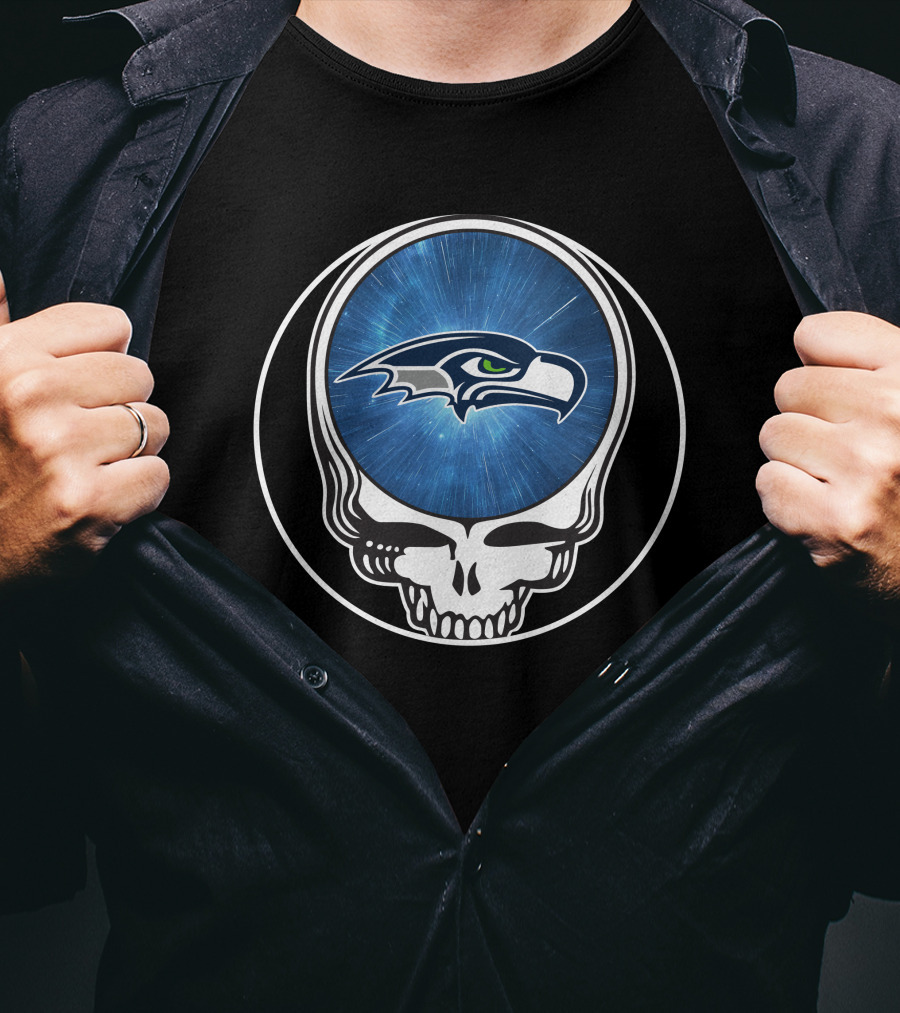 Seattle Seahawks Grateful Dead Styled Skull Emblem T-Shirt