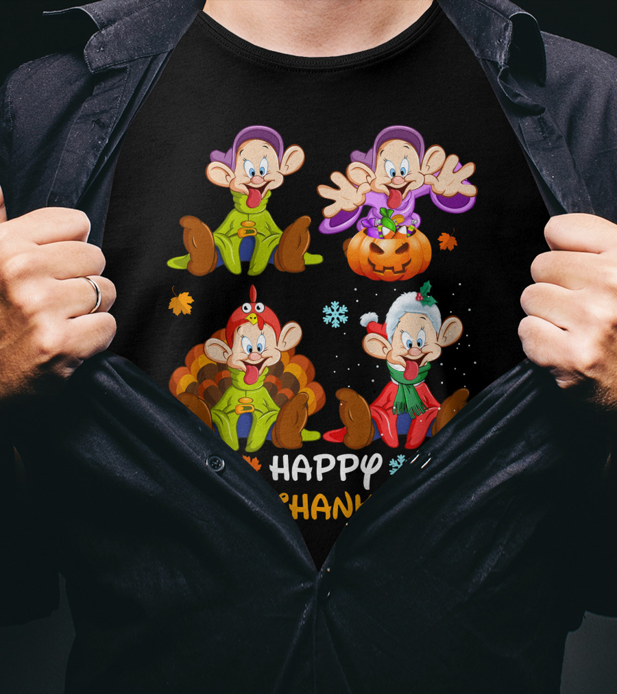 HAPPY HALLOTHANKSMAS Dopey Halloween Thanksgiving Christmas T-Shirt