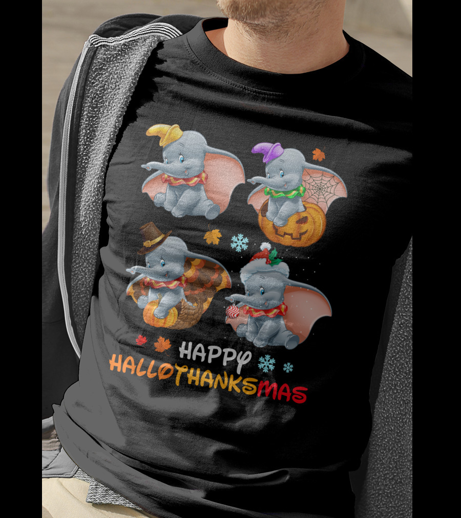Happy HALLOTHANKSMAS Dumbo Halloween Thanksgiving Christmas T-Shirt