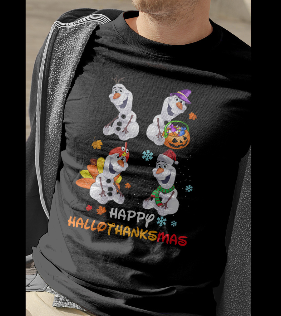 Happy HALLOTHANKSMAS Olaf Halloween Thanksgiving Christmas Snowman T-Shirt