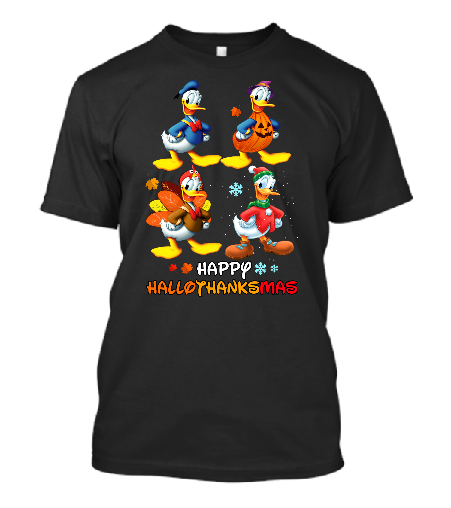 Happy HALLOTHANKSMAS Donald Characters In Holiday Costumes T-Shirt