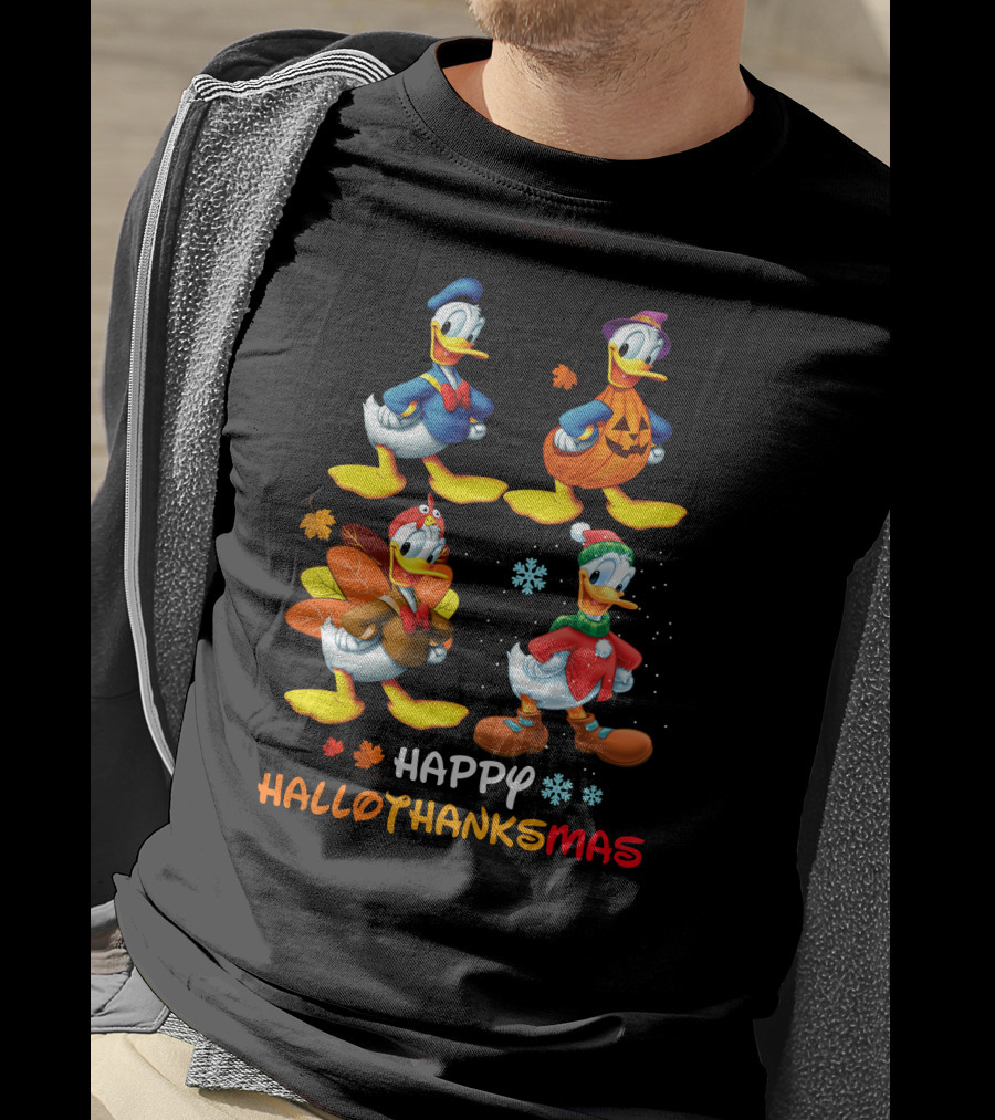 Happy HALLOTHANKSMAS Donald Characters In Holiday Costumes T-Shirt
