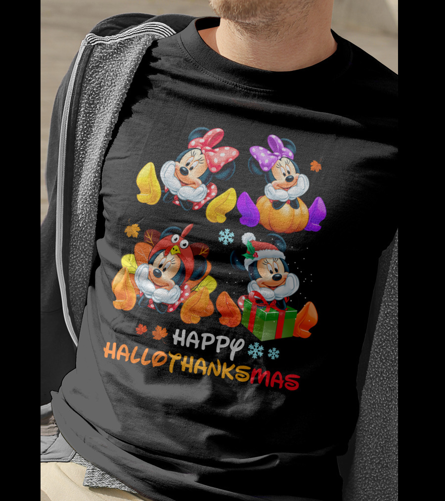 Happy HALLOTHANKSMAS With Minnie In Seasonal Costumes T-Shirt