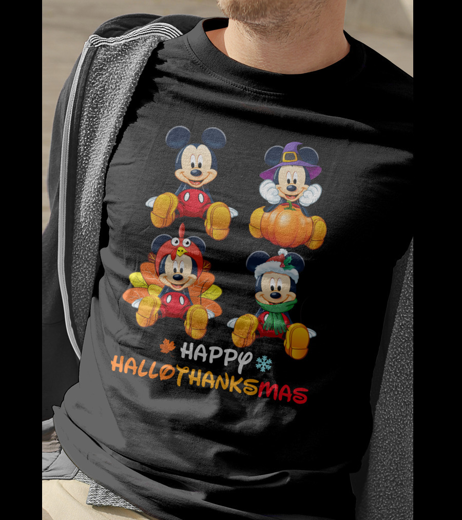 Happy HALLOTHANKSMAS Mickey Mouse Pumpkin Turkey Christmas T-Shirt