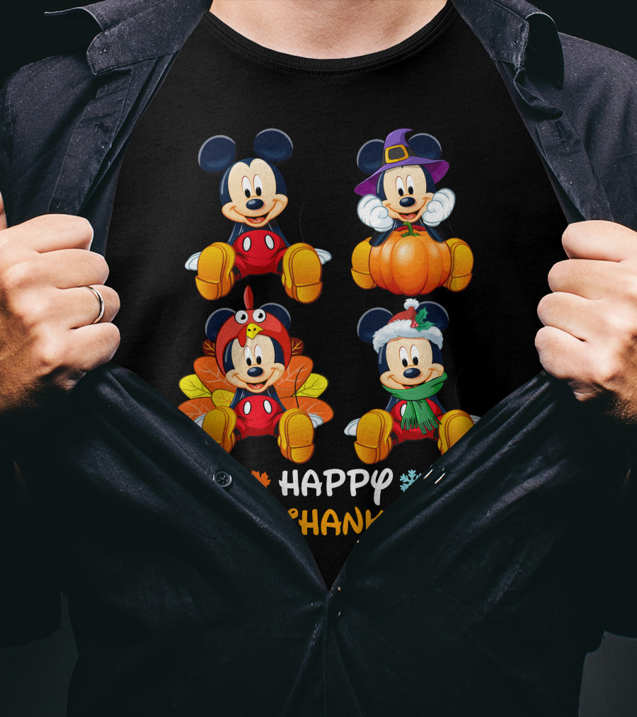 Happy HALLOTHANKSMAS Mickey Mouse Pumpkin Turkey Christmas T-Shirt