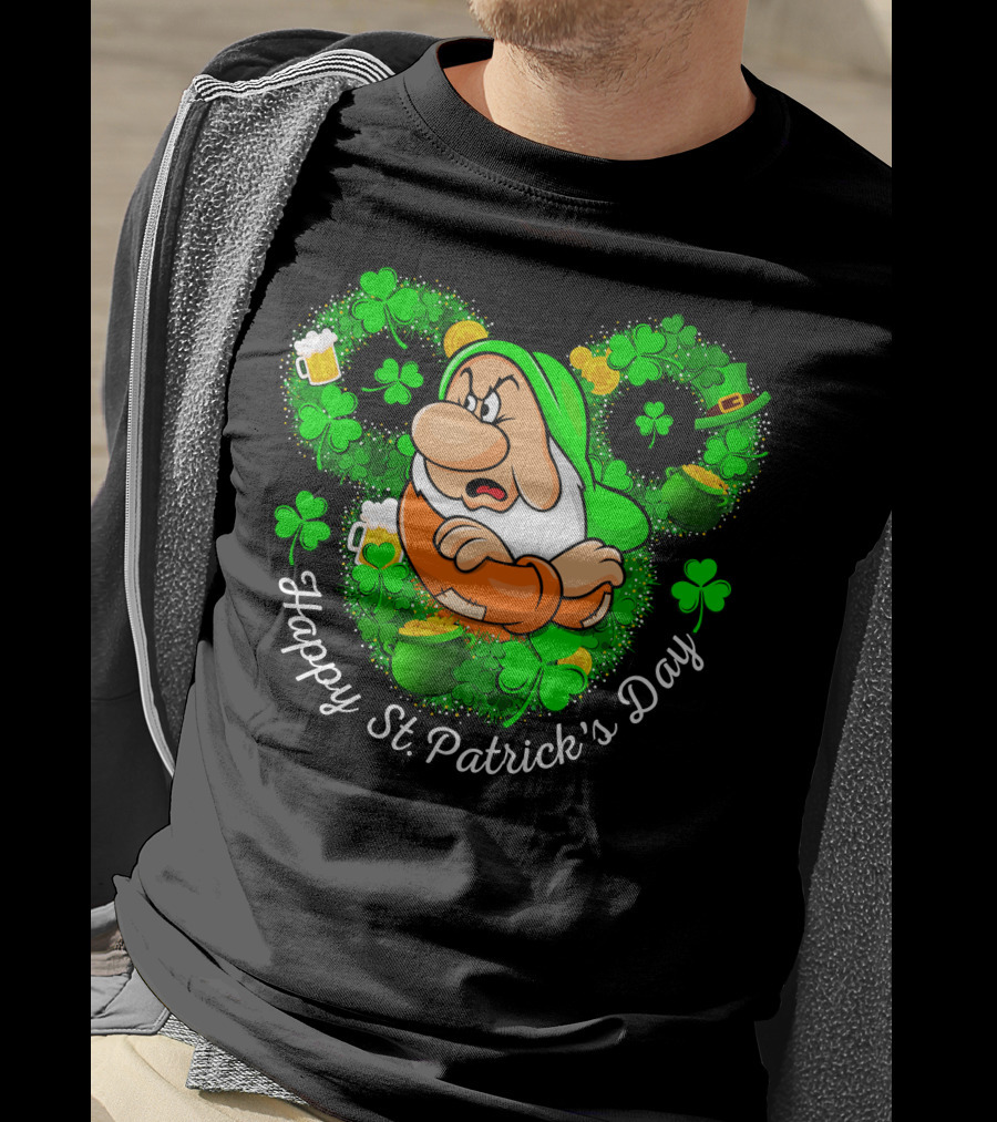 Grumpy Happy St. Patrick's Day Green Shamrocks And Beer T-Shirt