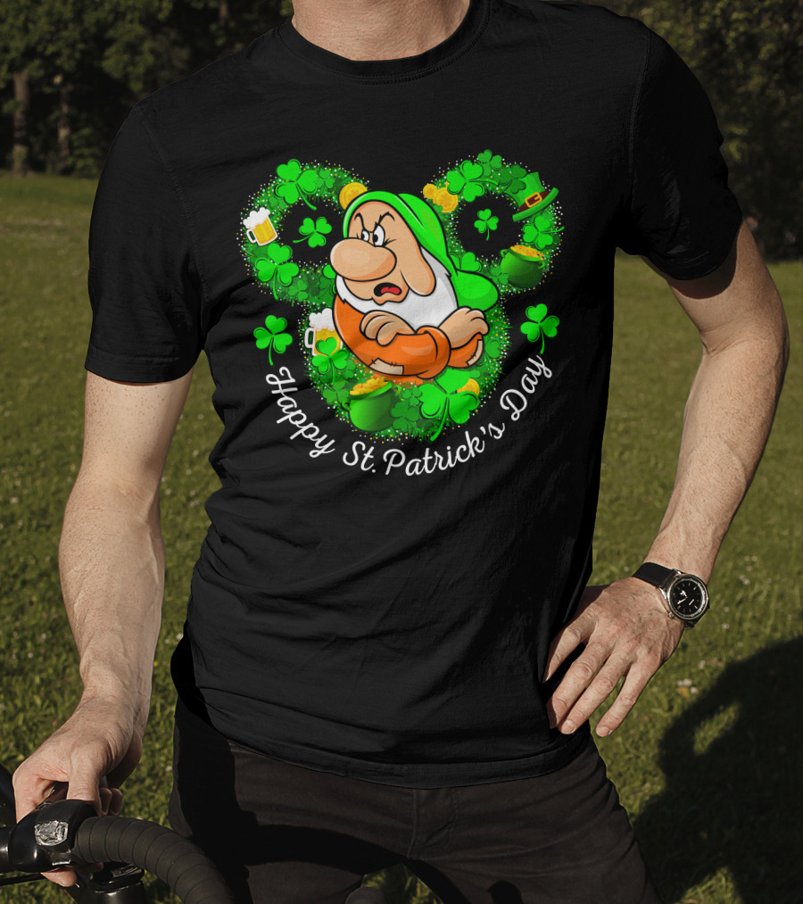 Grumpy Happy St. Patrick's Day Green Shamrocks And Beer T-Shirt