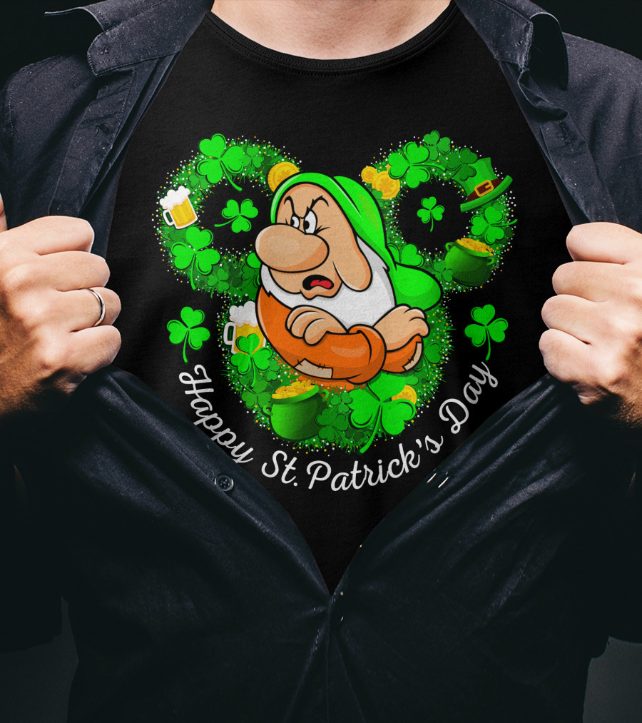 Grumpy Happy St. Patrick's Day Green Shamrocks And Beer T-Shirt