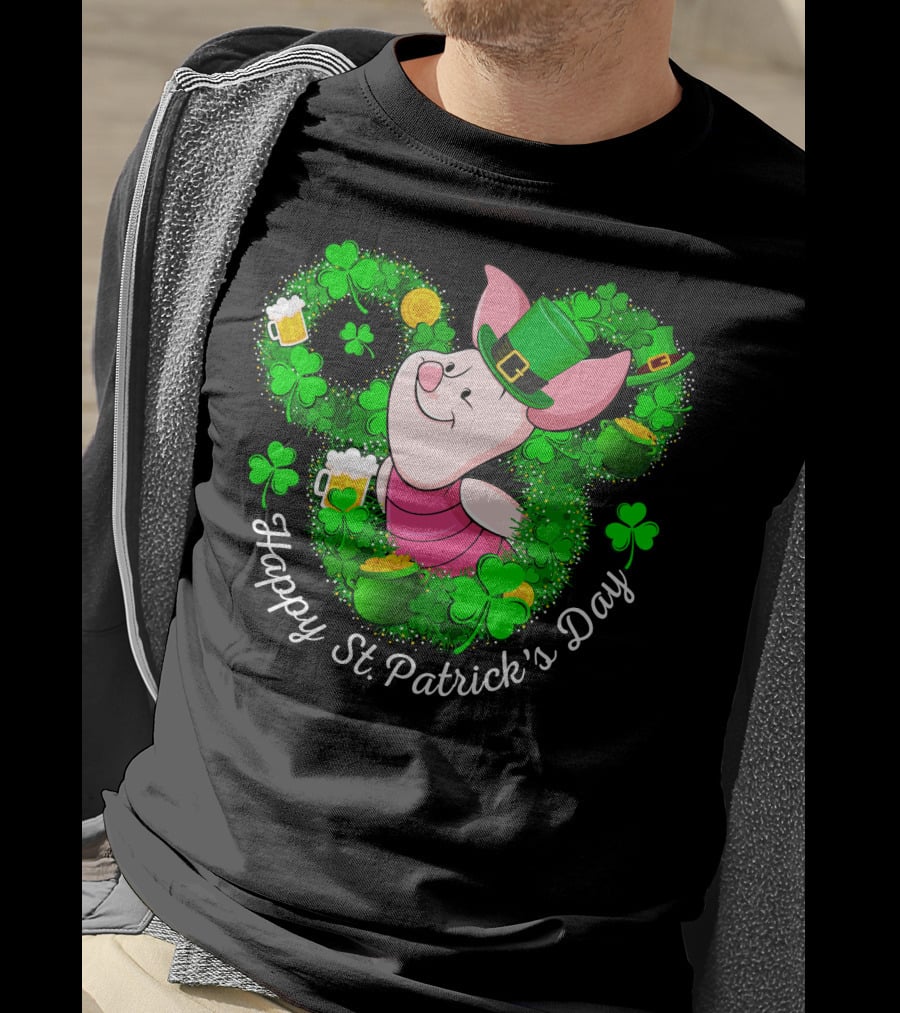 Piglet Happy St. Patrick's Day Clover Hat Beer Coin T-Shirt