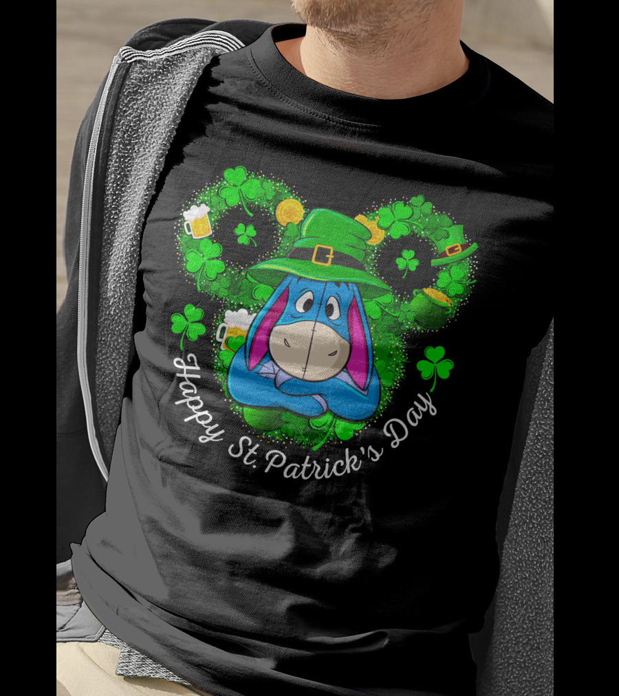 Happy St. Patrick's Day Eeyore Shamrocks And Leprechaun Hat T-Shirt