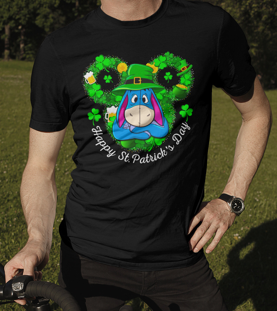 Happy St. Patrick's Day Eeyore Shamrocks And Leprechaun Hat T-Shirt