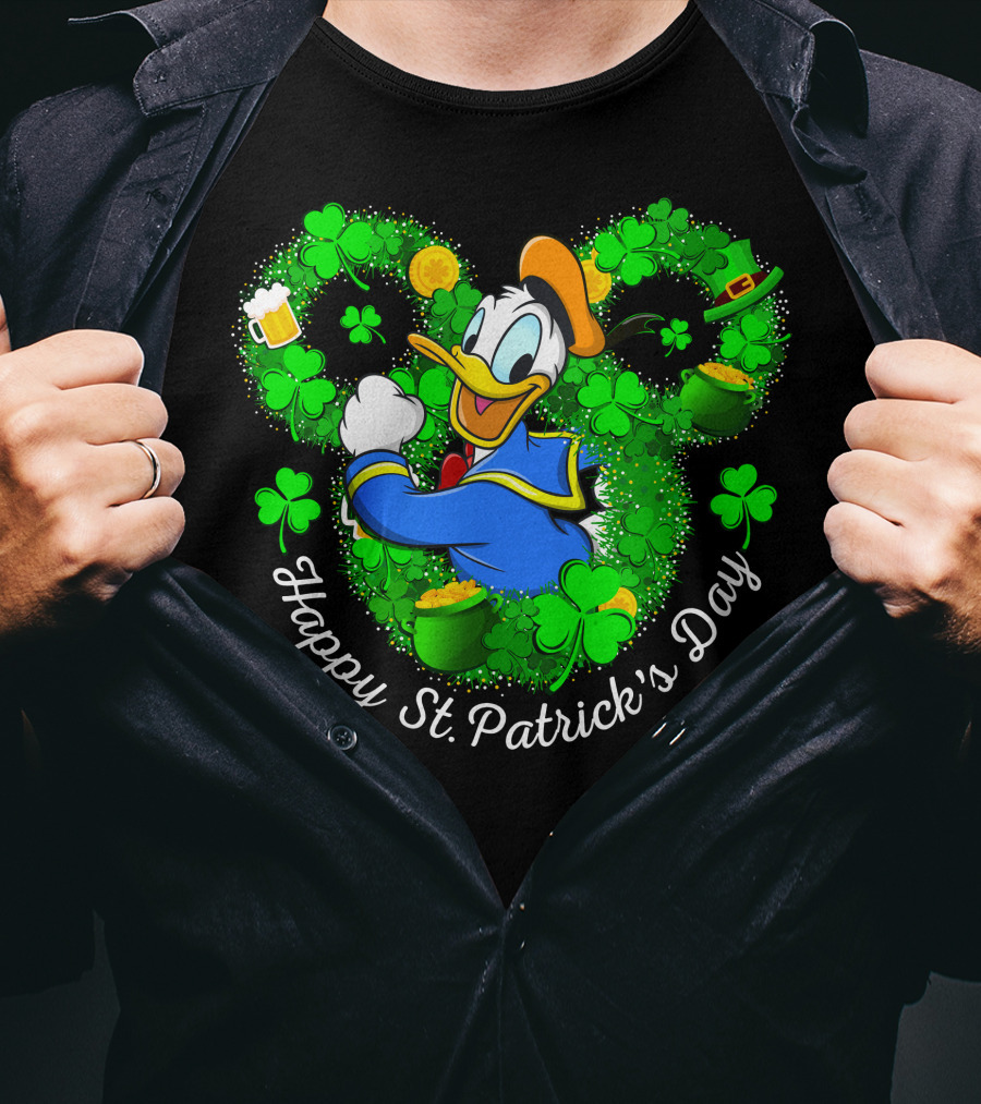 Happy St. Patrick's Day Donald Duck Shamrocks And Gold T-Shirt