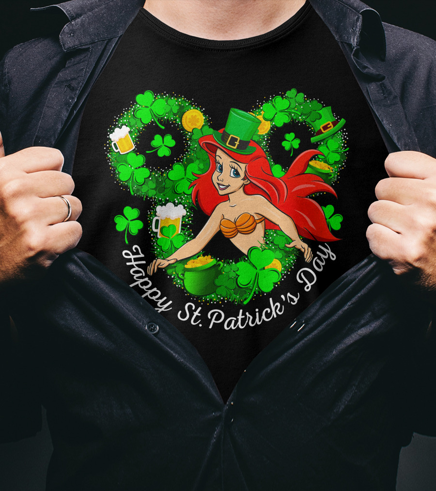 Ariel Happy St. Patrick's Day Shamrocks And Hat T-Shirt