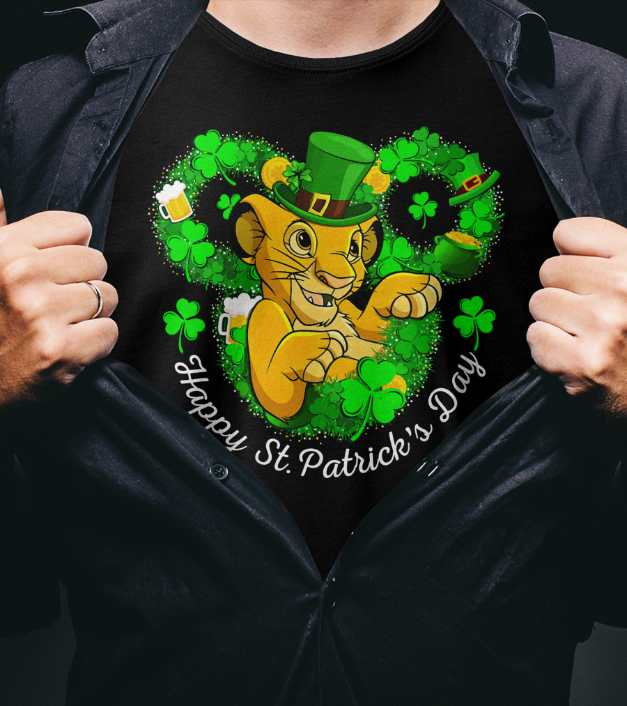 Happy St. Patrick's Day Simba With Clover And Hat T-Shirt