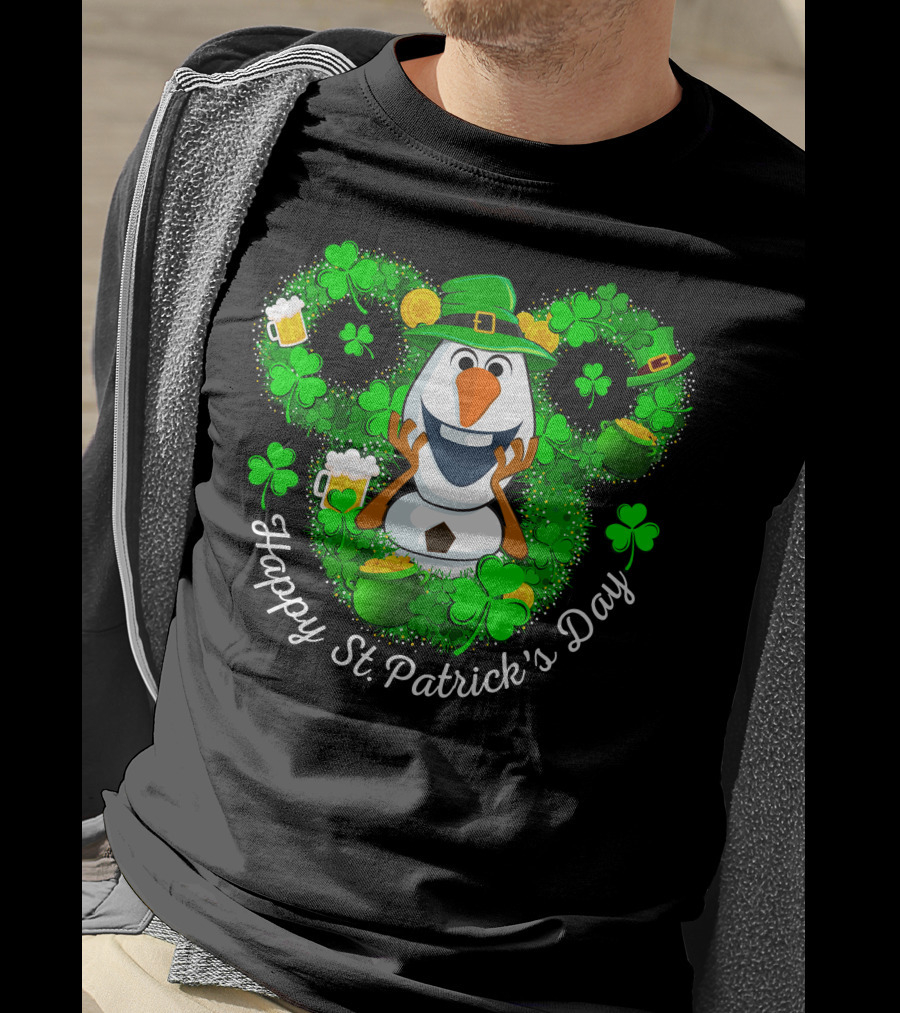 Happy St. Patrick's Day Olaf Clover Hat Beer T-Shirt