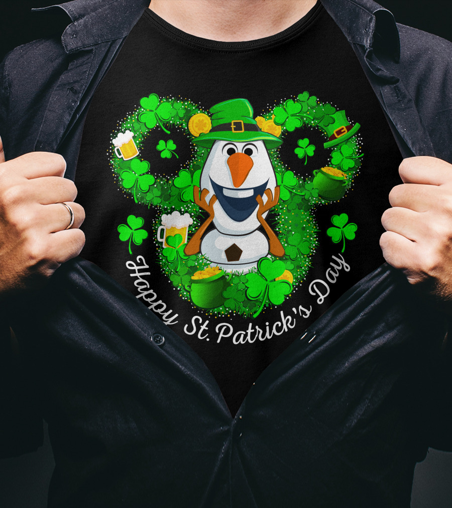 Happy St. Patrick's Day Olaf Clover Hat Beer T-Shirt