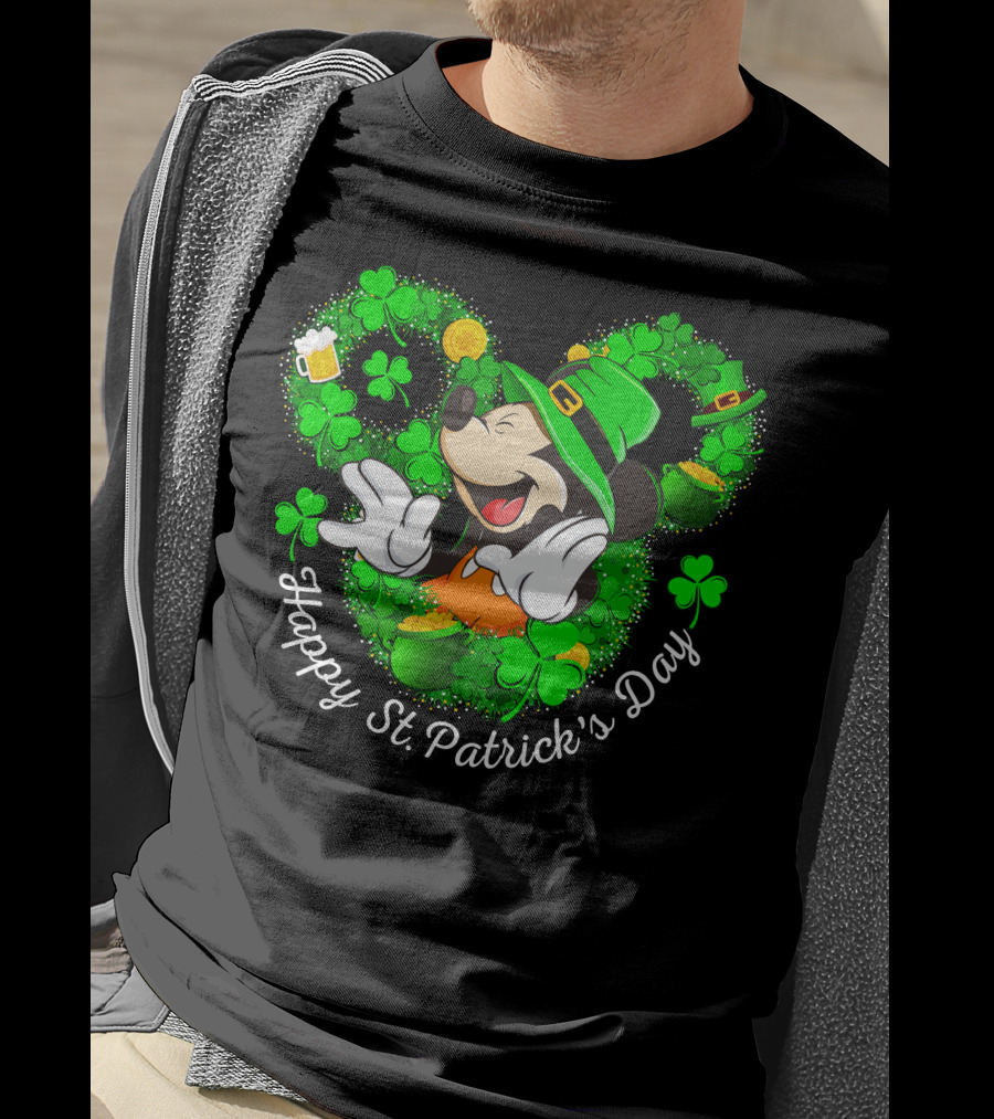 Happy St. Patrick's Day Mickey Mouse Shamrock Green Hat T-Shirt