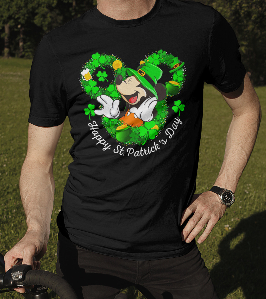 Happy St. Patrick's Day Mickey Mouse Shamrock Green Hat T-Shirt