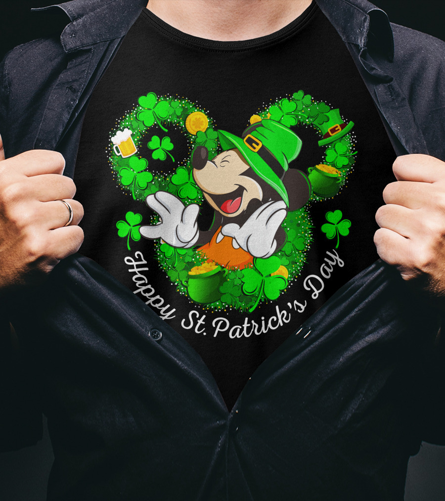 Happy St. Patrick's Day Mickey Mouse Shamrock Green Hat T-Shirt