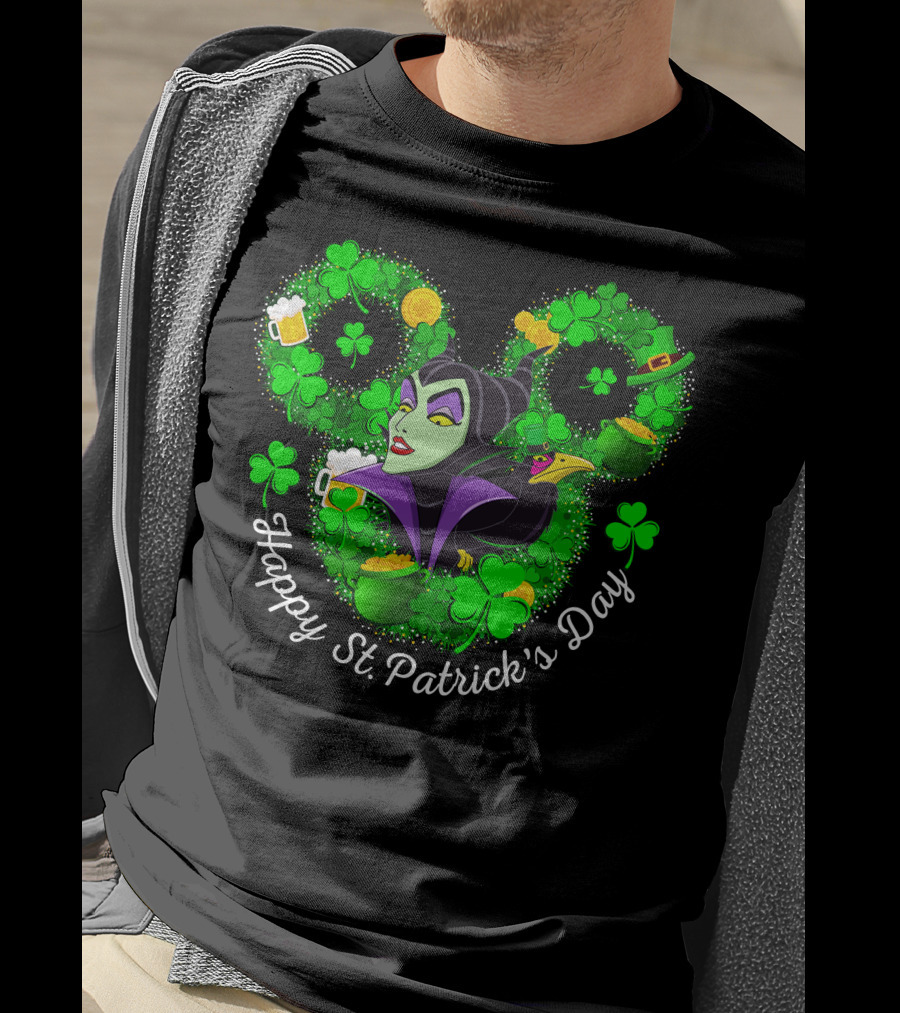 Maleficent Happy St. Patrick's Day Clover Coins Beer T-Shirt