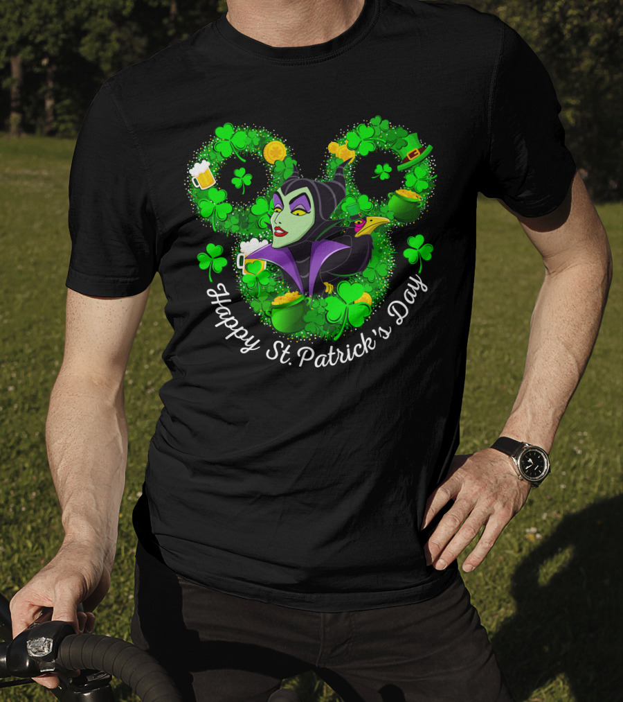 Maleficent Happy St. Patrick's Day Clover Coins Beer T-Shirt