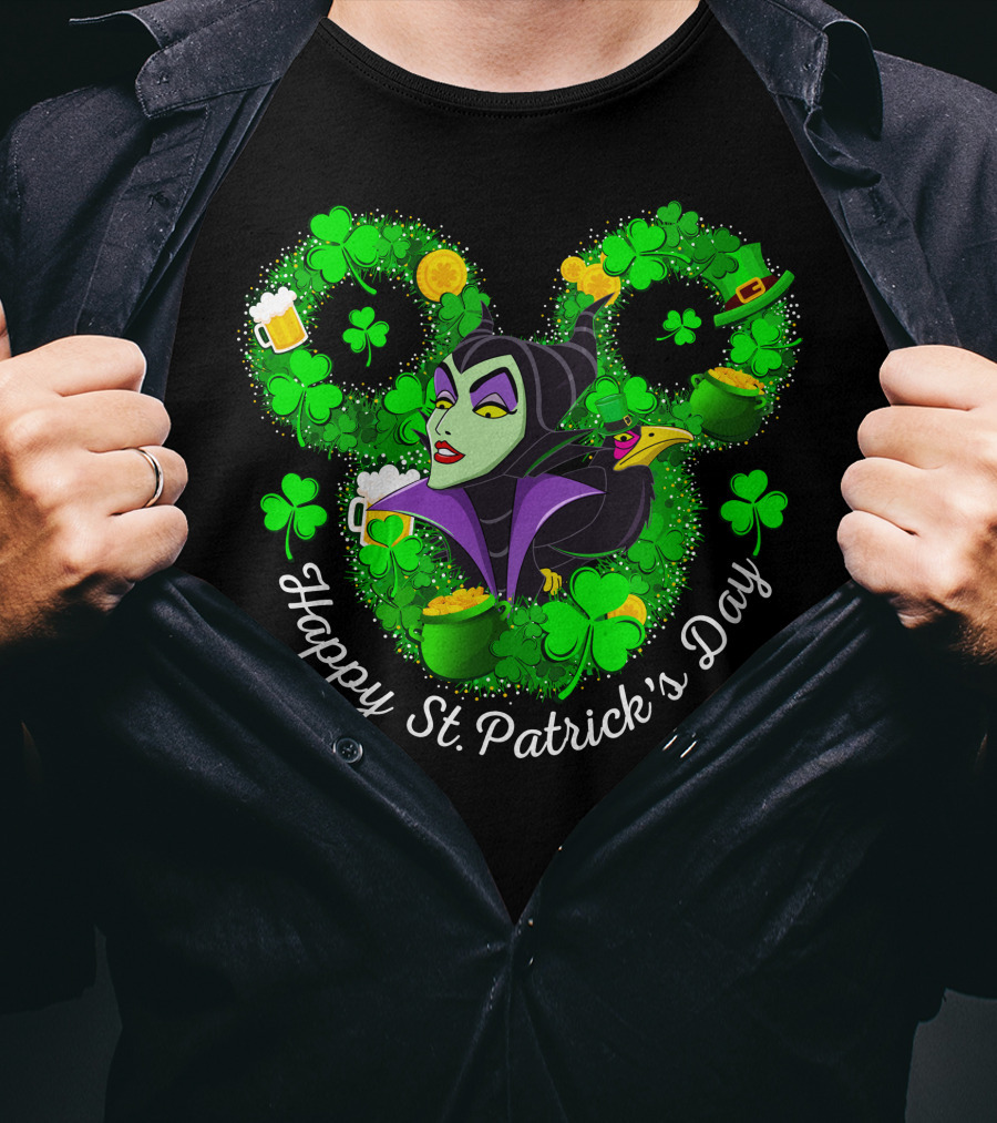 Maleficent Happy St. Patrick's Day Clover Coins Beer T-Shirt