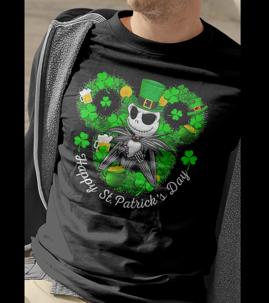 Happy St. Patrick's Day Jack Skellington Lucky Clover T-Shirt
