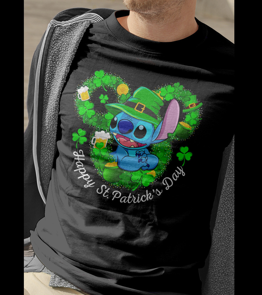 Stitch Happy St. Patrick's Day Shamrocks And Beer Celebration T-Shirt