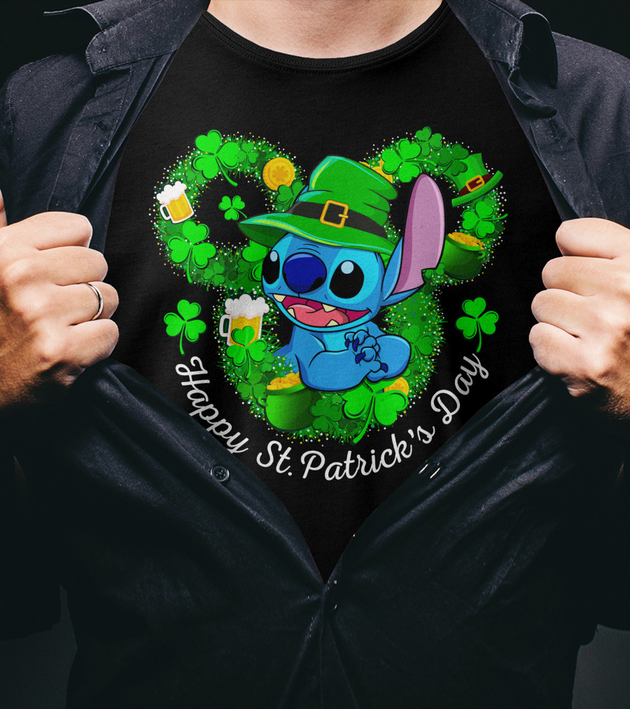 Stitch Happy St. Patrick's Day Shamrocks And Beer Celebration T-Shirt