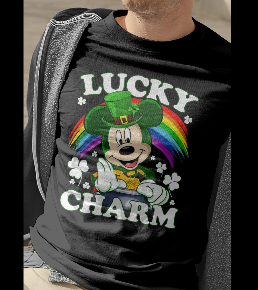 Lucky Charm Mickey Rainbow Coins Shamrocks Hat T-Shirt
