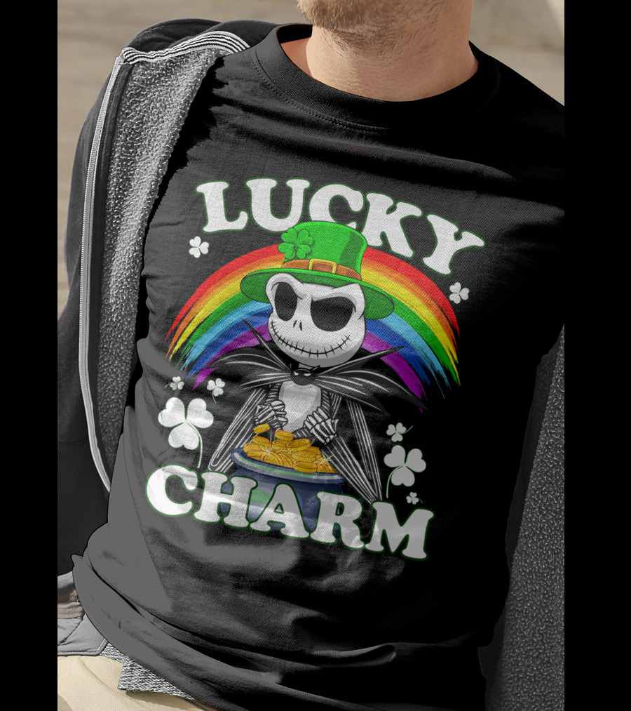 Lucky Charm Jack Skellington Rainbow Pot Of Gold T-Shirt