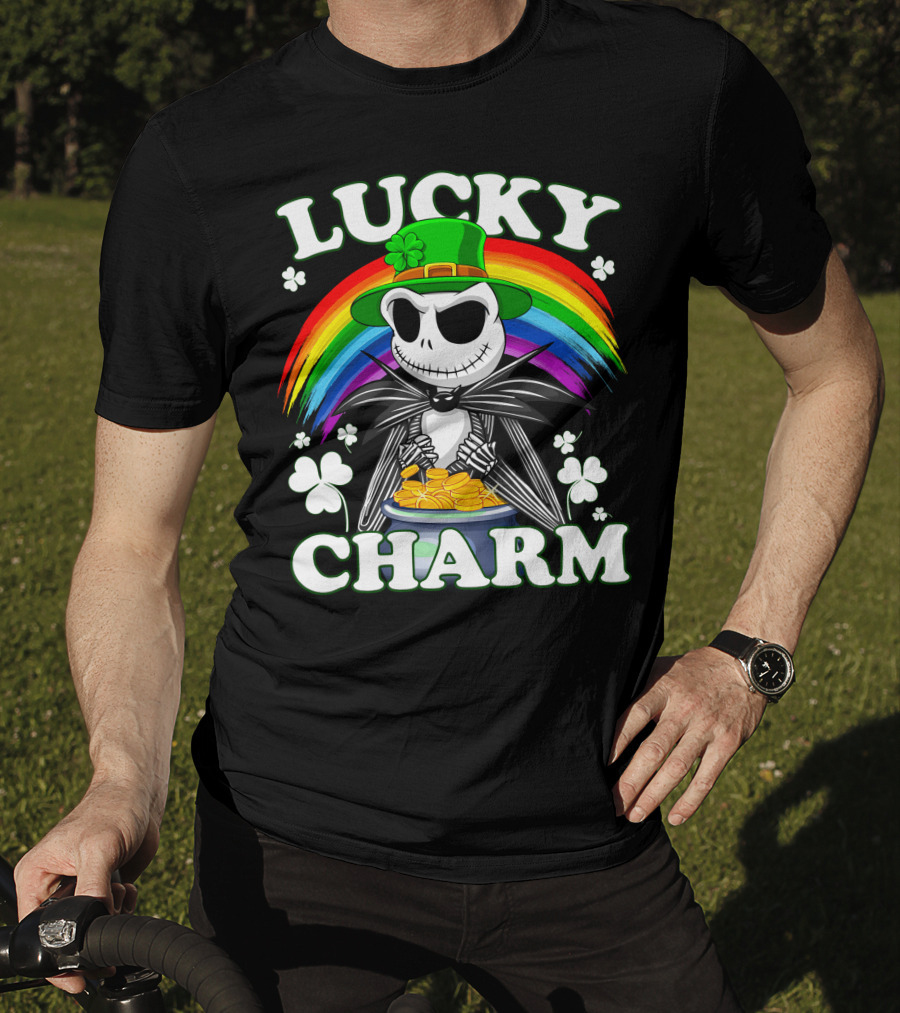 Lucky Charm Jack Skellington Rainbow Pot Of Gold T-Shirt