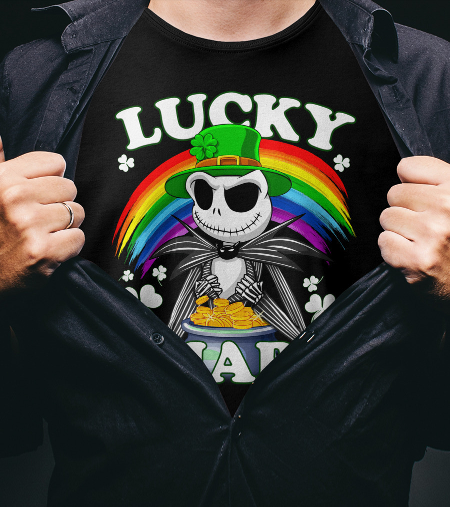 Lucky Charm Jack Skellington Rainbow Pot Of Gold T-Shirt