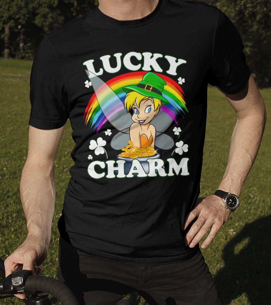 Lucky Charm Tinker Bell Rainbow And Shamrocks T-Shirt