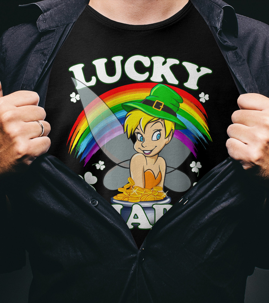 Lucky Charm Tinker Bell Rainbow And Shamrocks T-Shirt