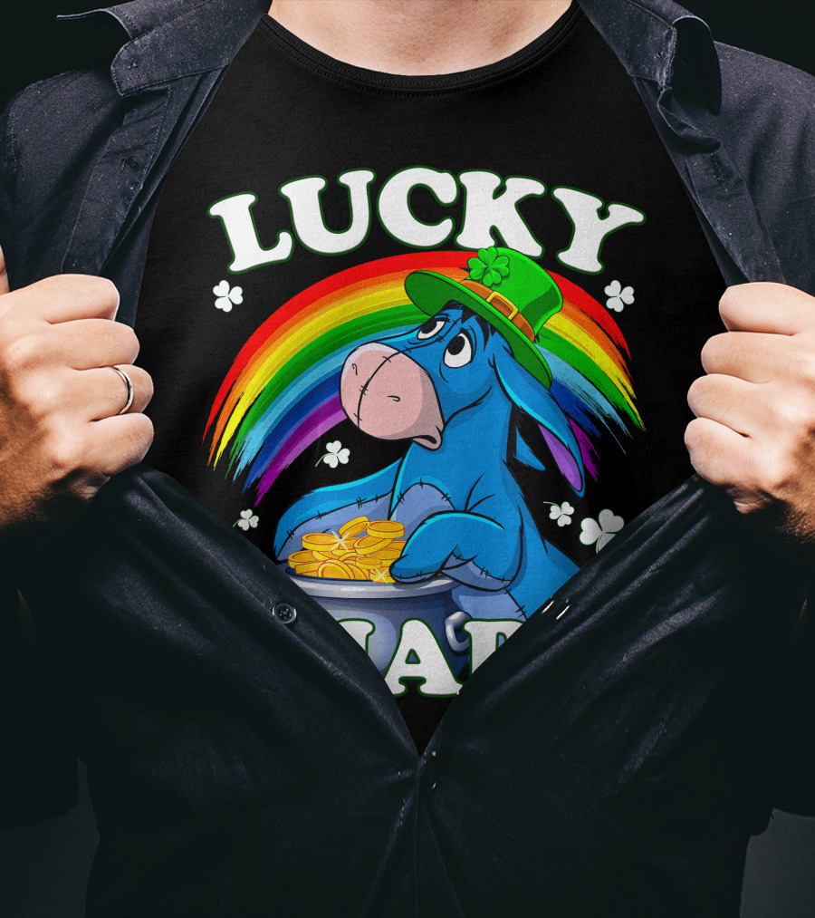 Eeyore Lucky Charm Rainbow Hat Coins Shamrocks T-Shirt
