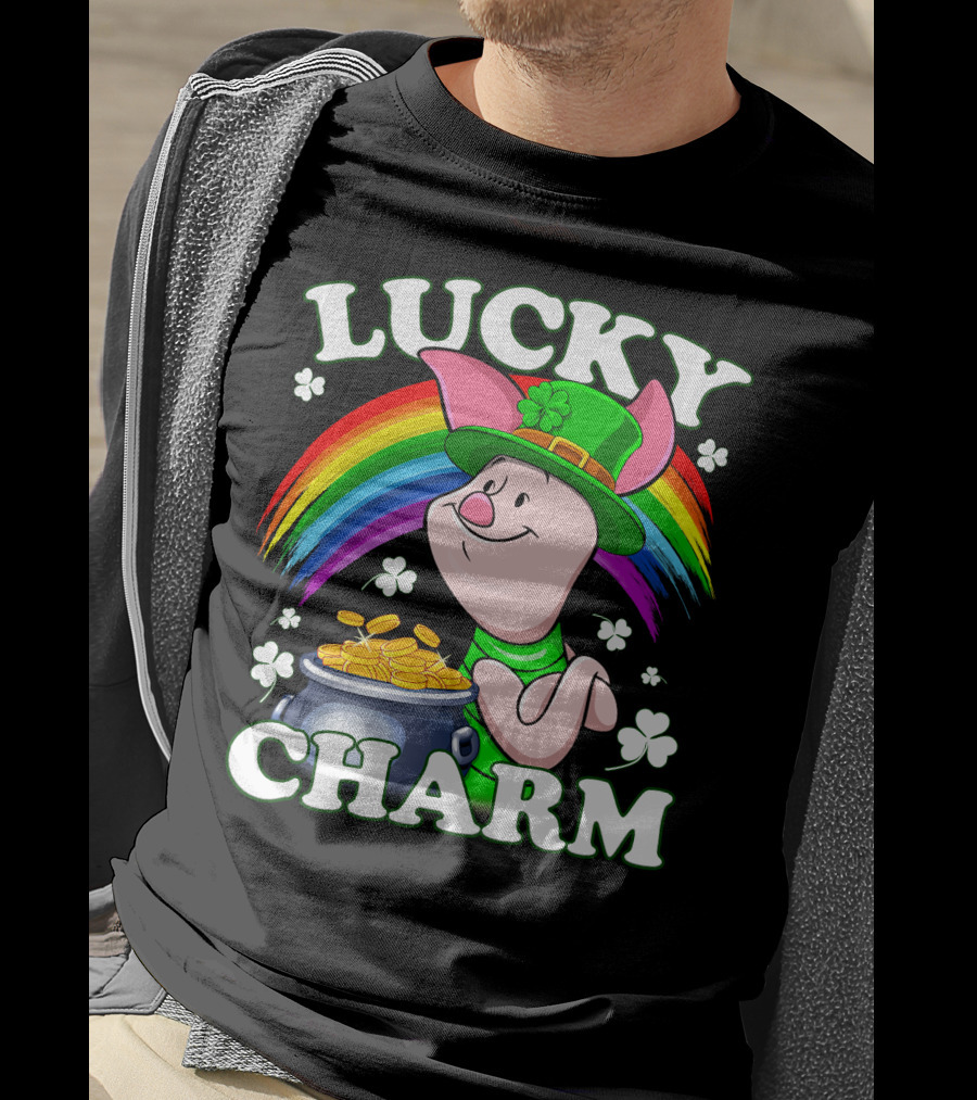 Lucky Charm Piglet Rainbow Gold Coins T-Shirt
