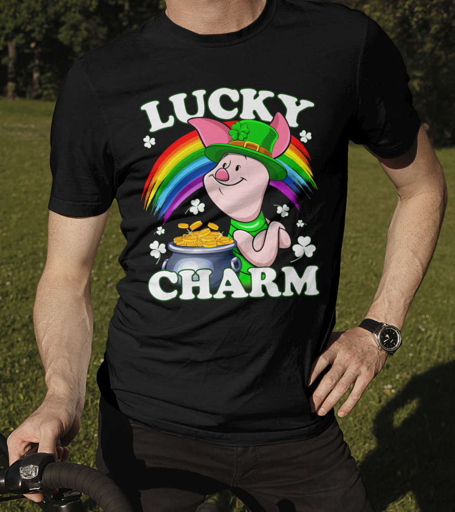 Lucky Charm Piglet Rainbow Gold Coins T-Shirt
