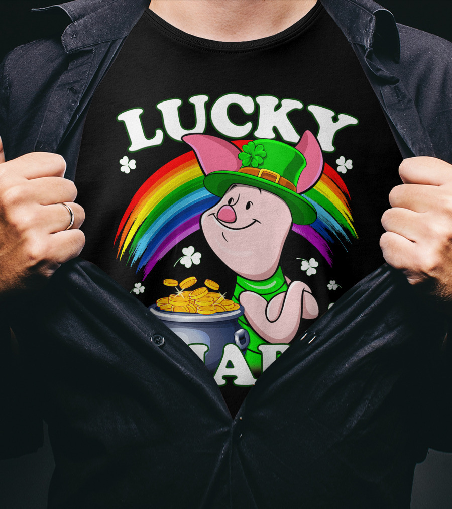 Lucky Charm Piglet Rainbow Gold Coins T-Shirt