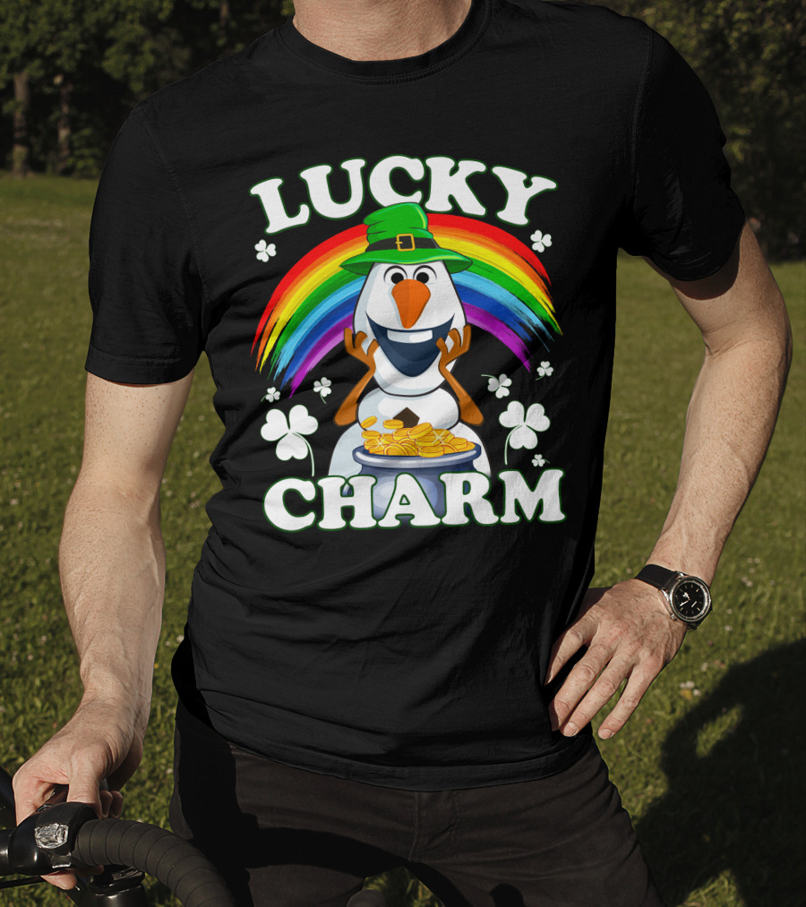 LUCKY CHARM Olaf Rainbow Shamrocks And Gold Coins T-Shirt