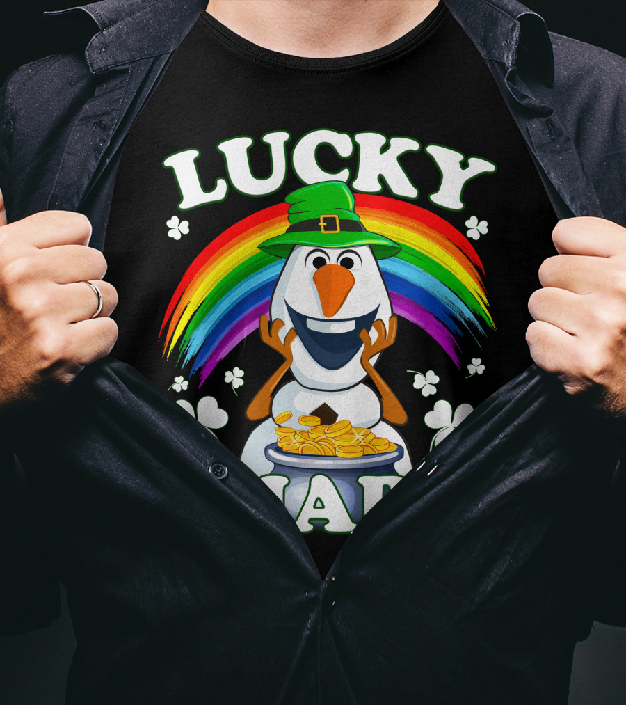 LUCKY CHARM Olaf Rainbow Shamrocks And Gold Coins T-Shirt
