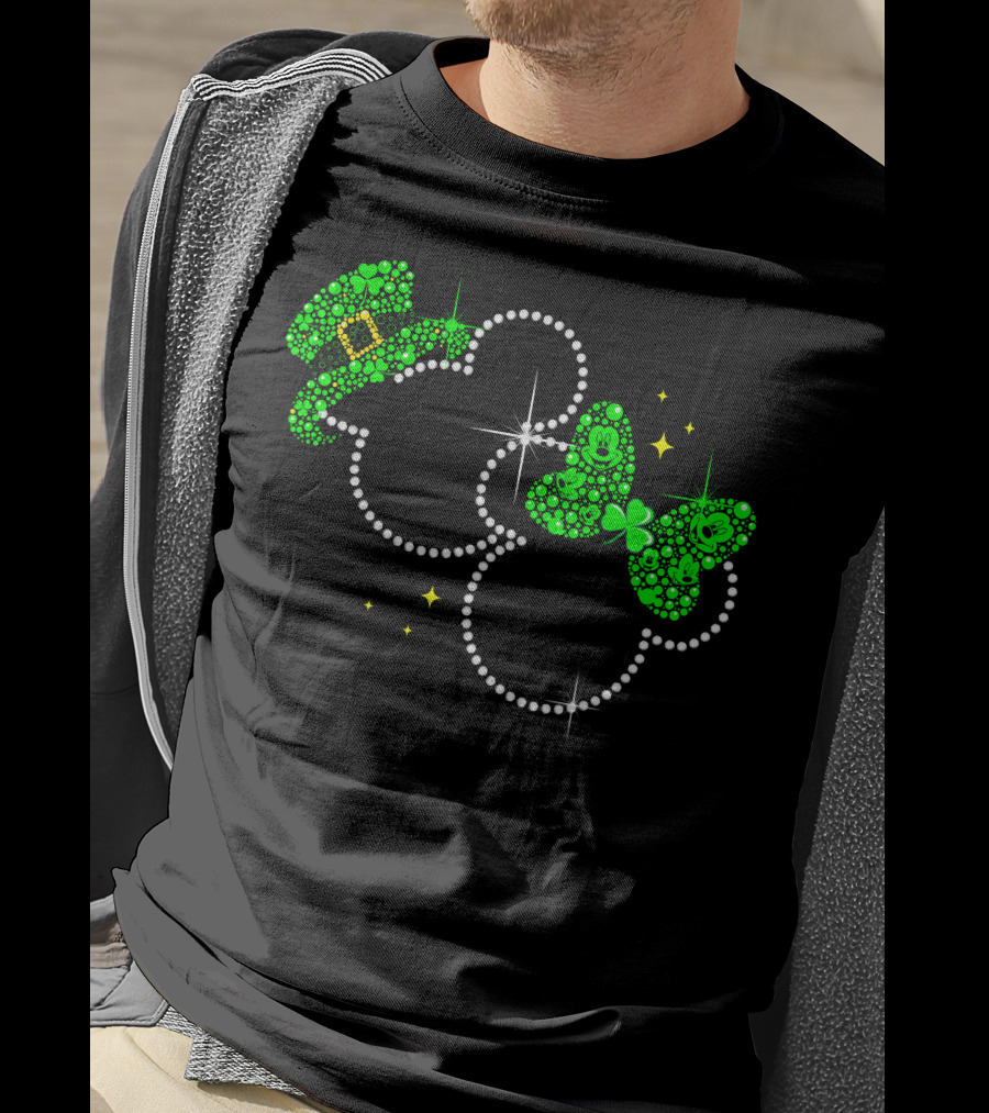 Mickey And Minnie St. Patrick's Day Shamrock Hat And Bow T-Shirt