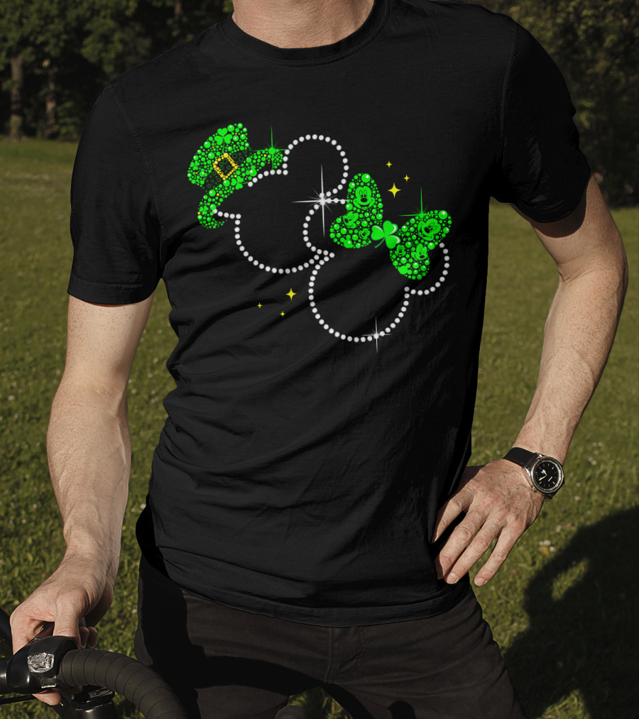 Mickey And Minnie St. Patrick's Day Shamrock Hat And Bow T-Shirt