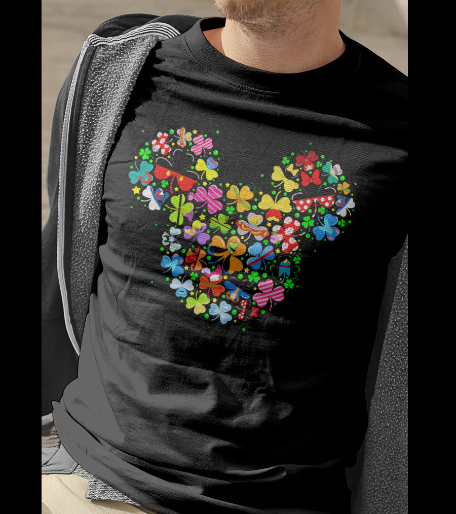 Disney Characters Mickey Mouse Icon Made Of Colorful Bow-Tied Shamrocks T-Shirt