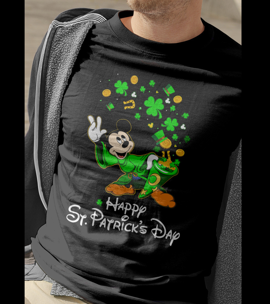 Happy St. Patrick's Day Mickey Mouse Clovers And Gold T-Shirt