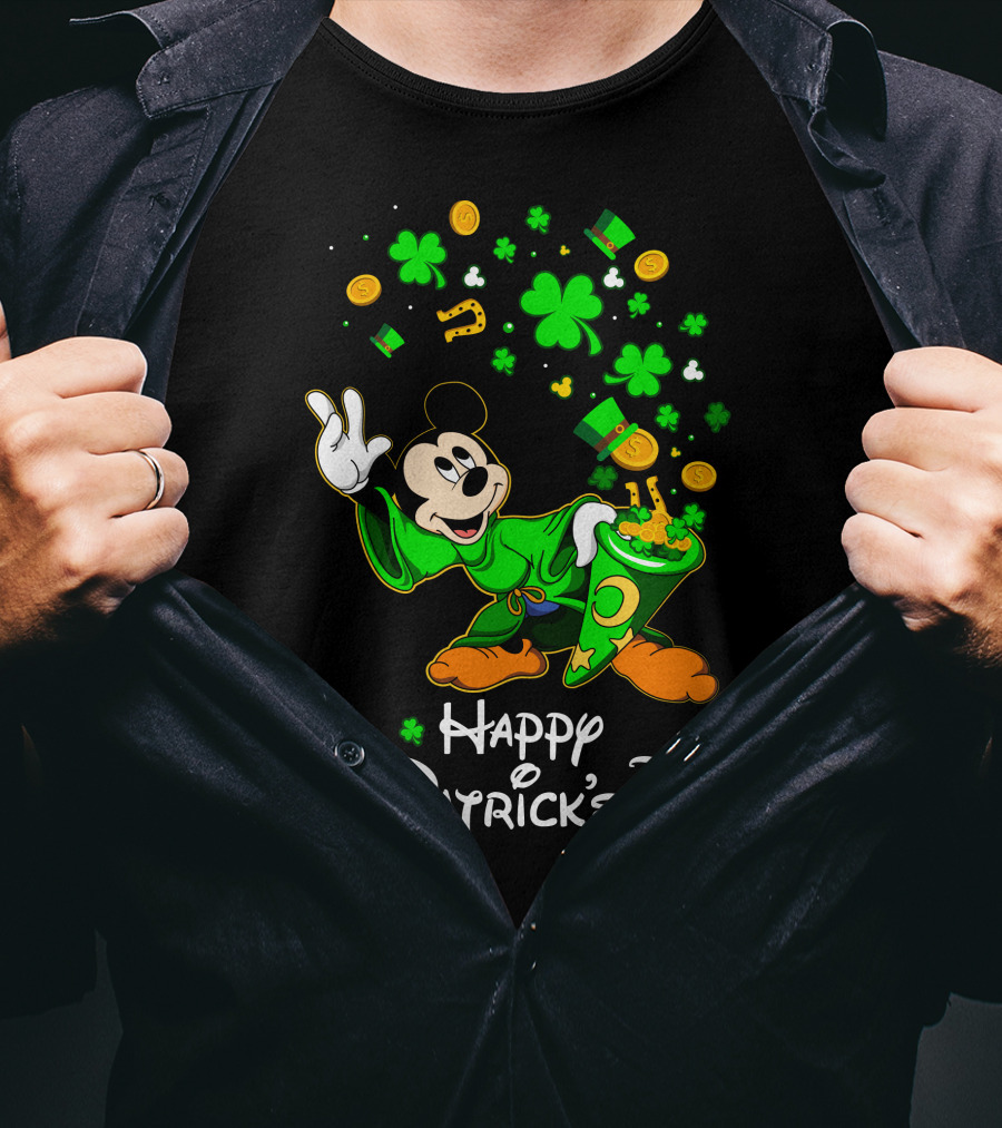 Happy St. Patrick's Day Mickey Mouse Clovers And Gold T-Shirt