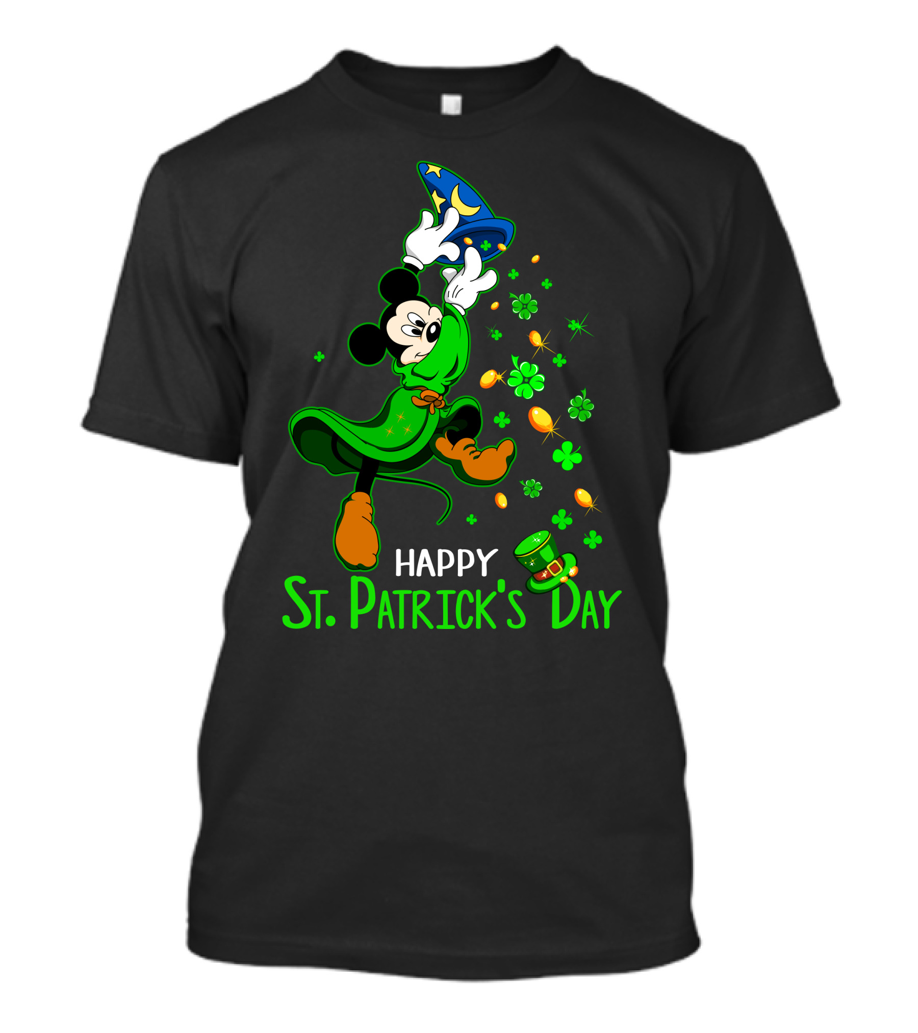 Happy St. Patrick's Day Mickey Mouse Lucky Clovers Magic Hat T-Shirt